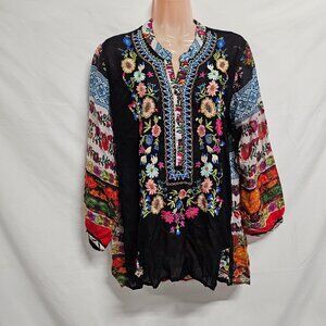 All About Her Embroidered Top Blouse Shirt Women Size L Multicolor Cupro